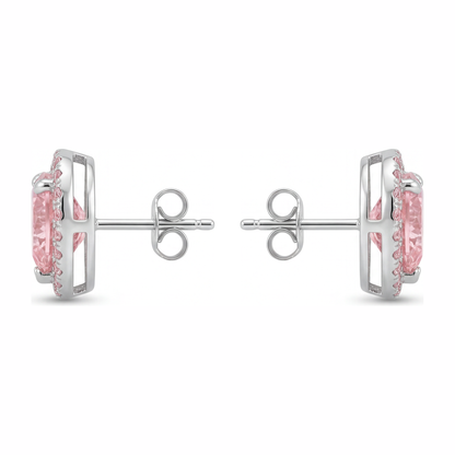 3.5 Carat Heart Pink Lab Grown Diamond and White Diamond Halo Earrings 14K White Gold
