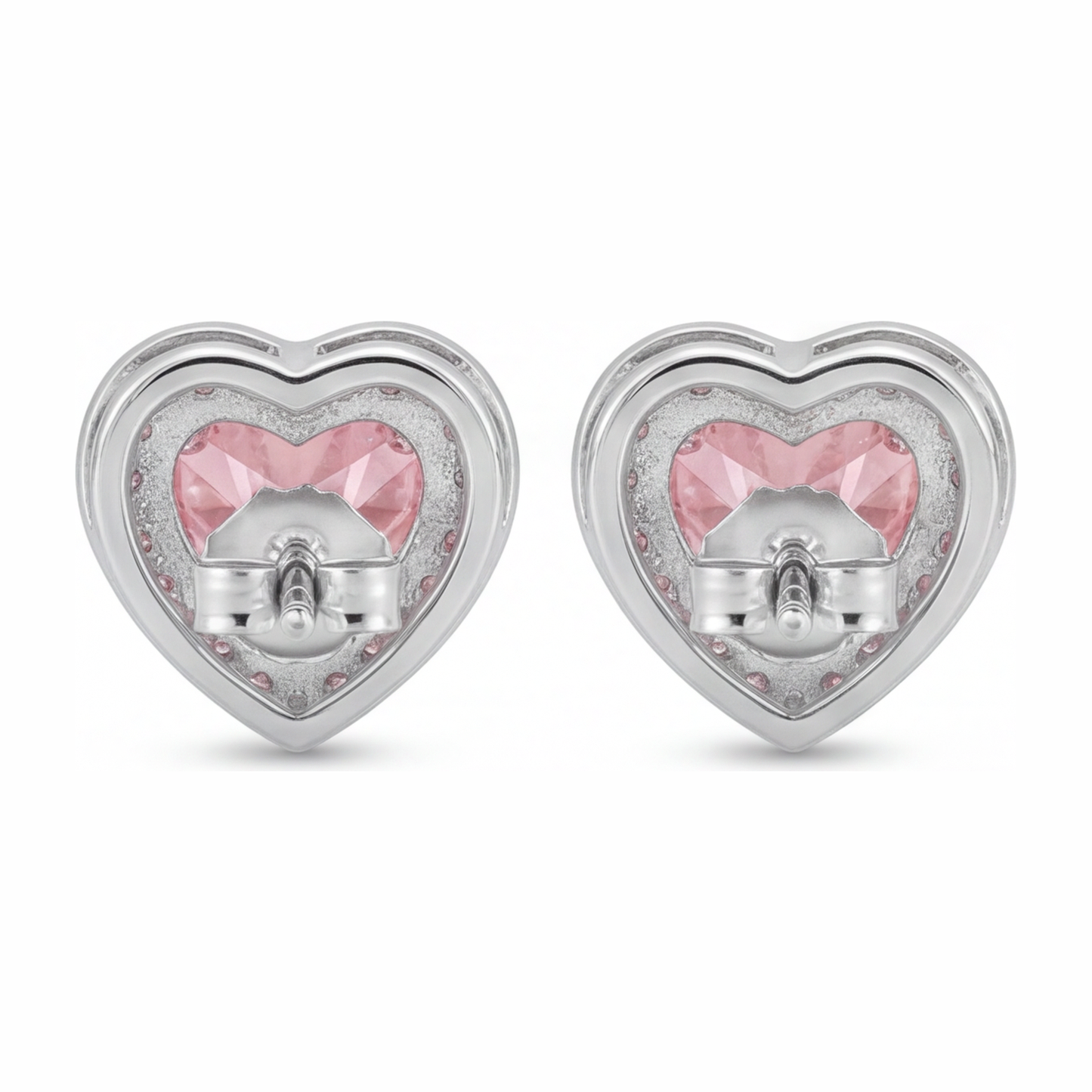 3.5 Carat Heart Pink Lab Grown Diamond and White Diamond Halo Earrings 14K White Gold
