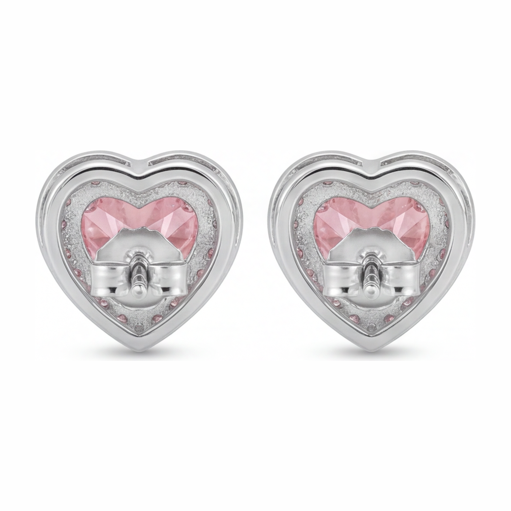 3.5 Carat Heart Pink Lab Grown Diamond and White Diamond Halo Earrings 14K White Gold