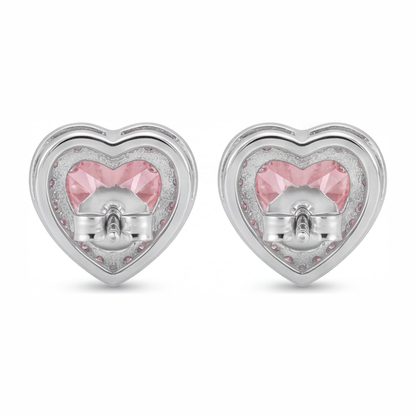 3.5 Carat Heart Pink Lab Grown Diamond and White Diamond Halo Earrings 14K White Gold