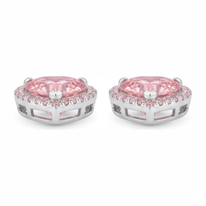 3.5 Carat Heart Pink Lab Grown Diamond and White Diamond Halo Earrings 14K White Gold