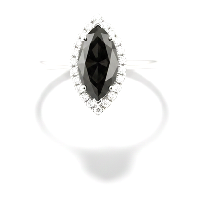 10 Carat Marquise Black Diamond and White Diamond Halo Ring Natural 14K White Gold