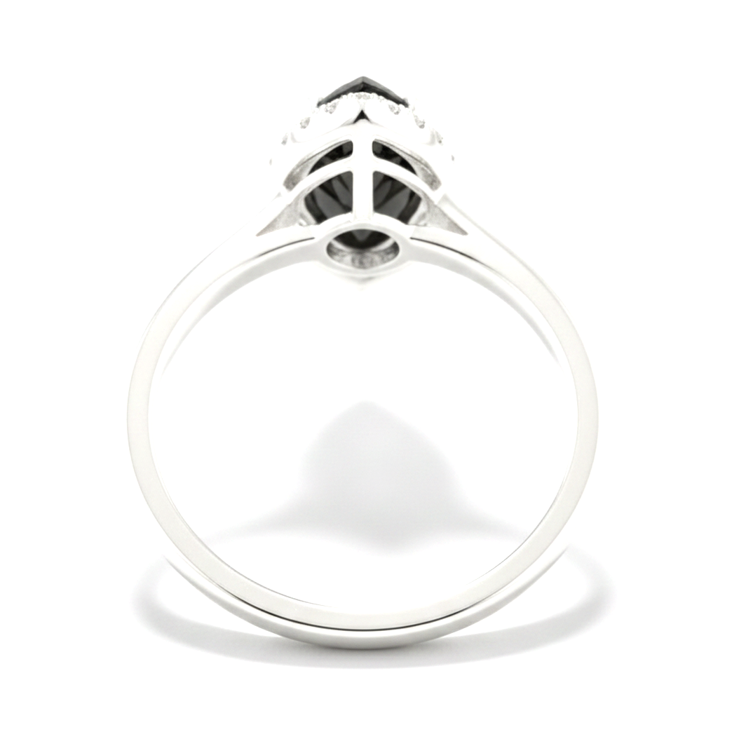 10 Carat Marquise Black Diamond and White Diamond Halo Ring Natural 14K White Gold