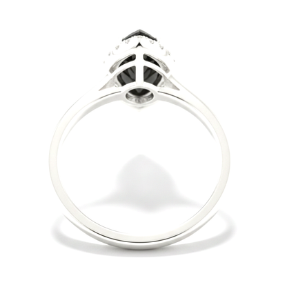 10 Carat Marquise Black Diamond and White Diamond Halo Ring Natural 14K White Gold