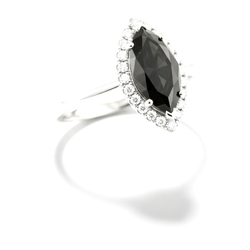 3.5 Carat Marquise Black Diamond and White Diamond Halo Ring Natural 14K White Gold