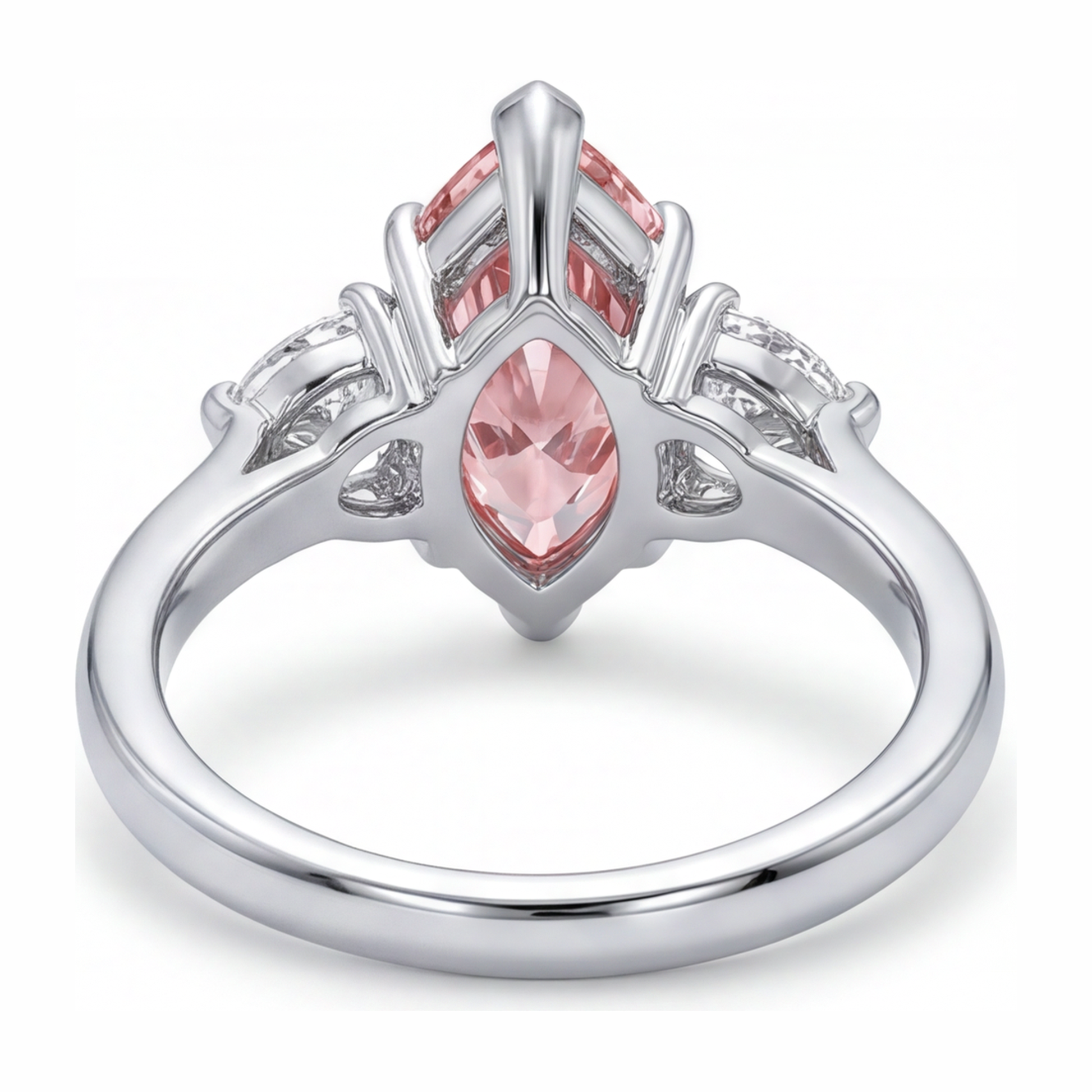 3.5 Carat Marquise Pink Lab Grown Diamond and White Diamond Three Stone Ring 14K White Gold
