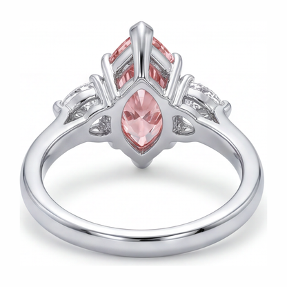 3.5 Carat Marquise Pink Lab Grown Diamond and White Diamond Three Stone Ring 14K White Gold