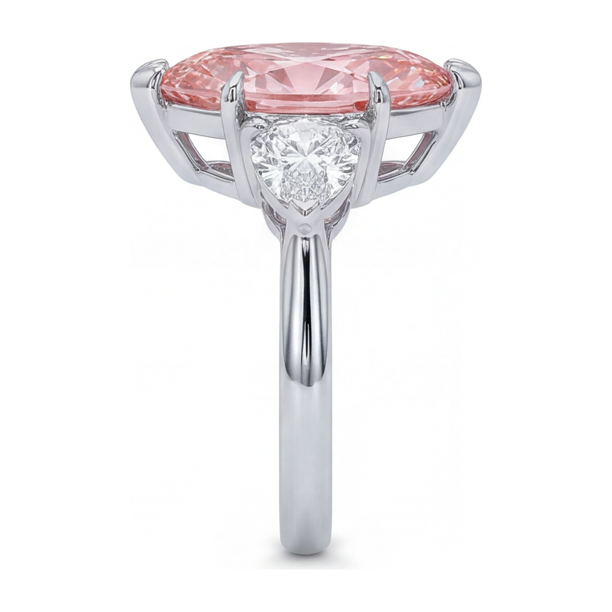 3.5 Carat Marquise Pink Lab Grown Diamond and White Diamond Three Stone Ring 14K White Gold