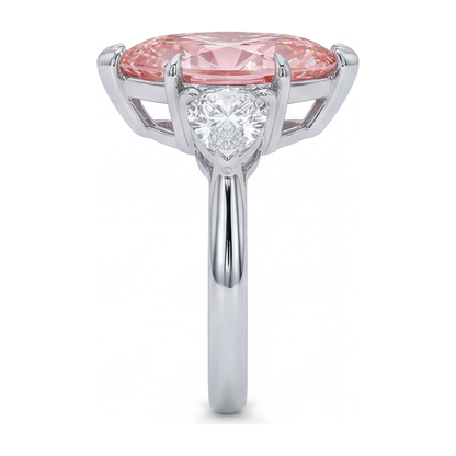 3.5 Carat Marquise Pink Lab Grown Diamond and White Diamond Three Stone Ring 14K White Gold