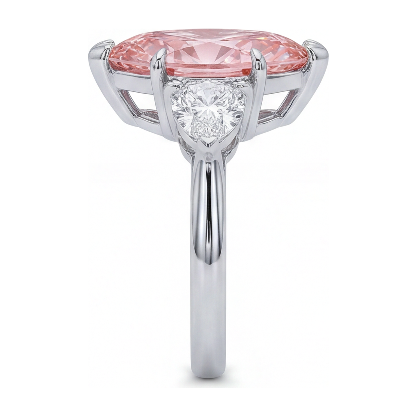 3.5 Carat Marquise Pink Lab Grown Diamond and White Diamond Three Stone Ring 14K White Gold