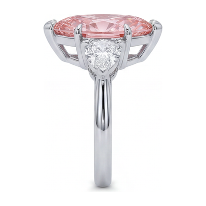 3.5 Carat Marquise Pink Lab Grown Diamond and White Diamond Three Stone Ring 14K White Gold