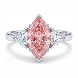 3.5 Carat Marquise Pink Lab Grown Diamond and White Diamond Three Stone Ring 14K White Gold