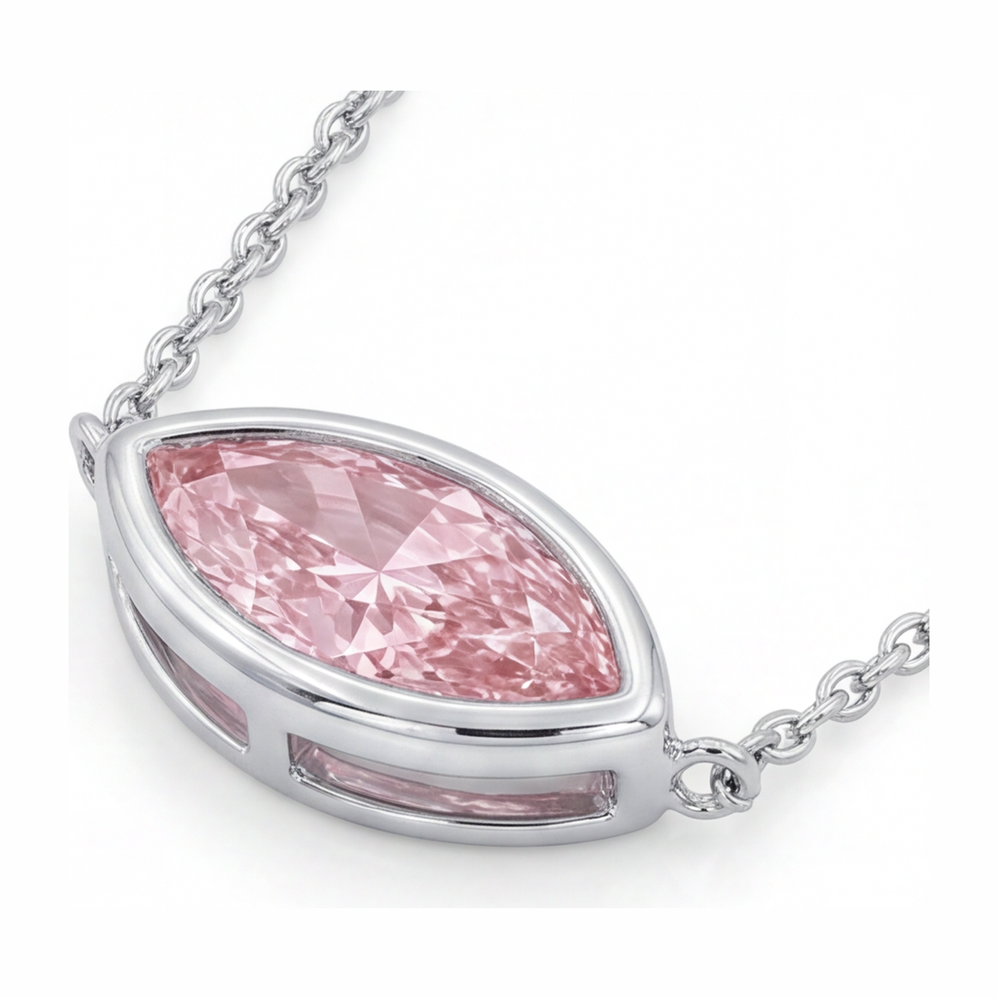 3.5 Carat Marquise Pink Lab Grown Diamond Bezel Pendant 14K White Gold
