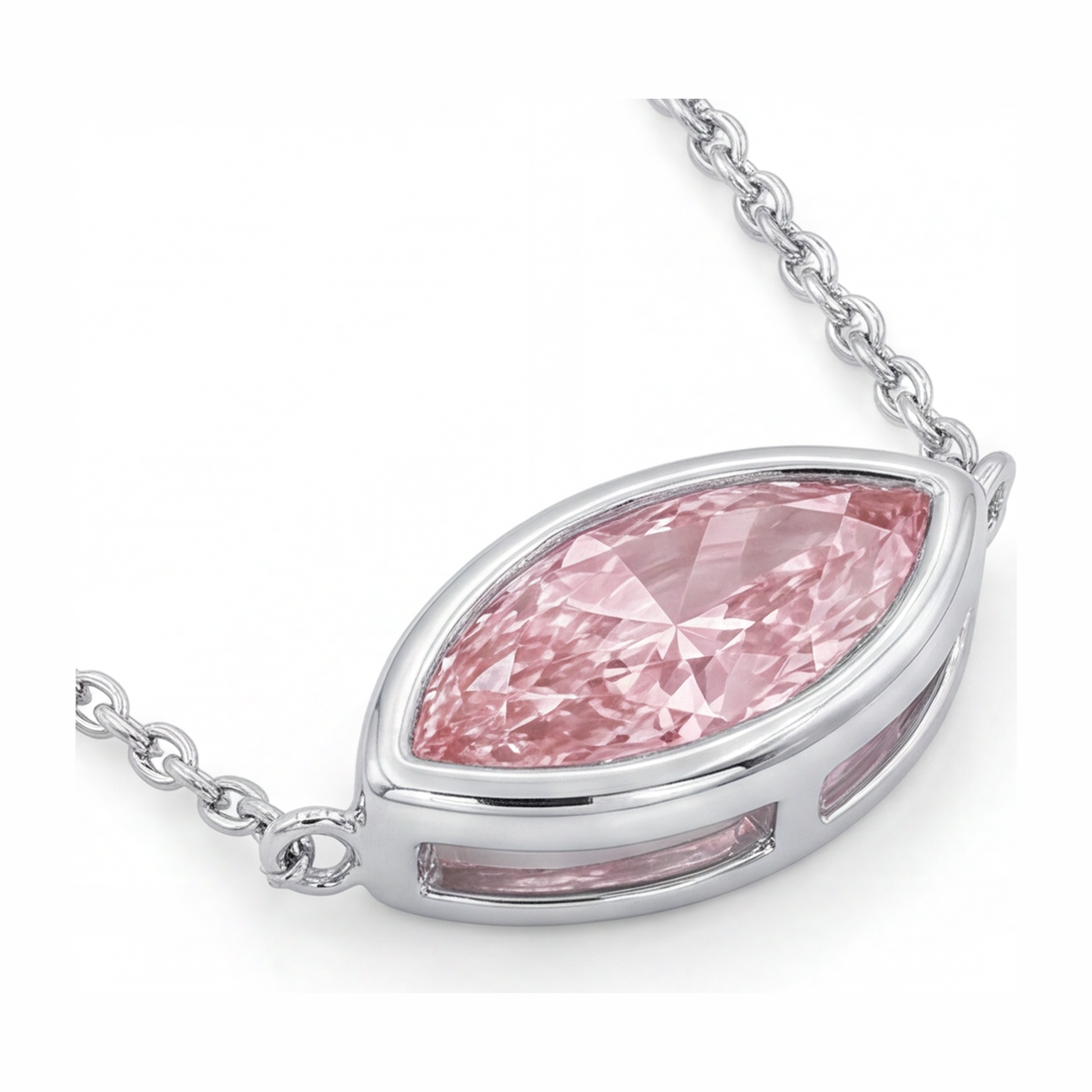3.5 Carat Marquise Pink Lab Grown Diamond Bezel Pendant 14K White Gold