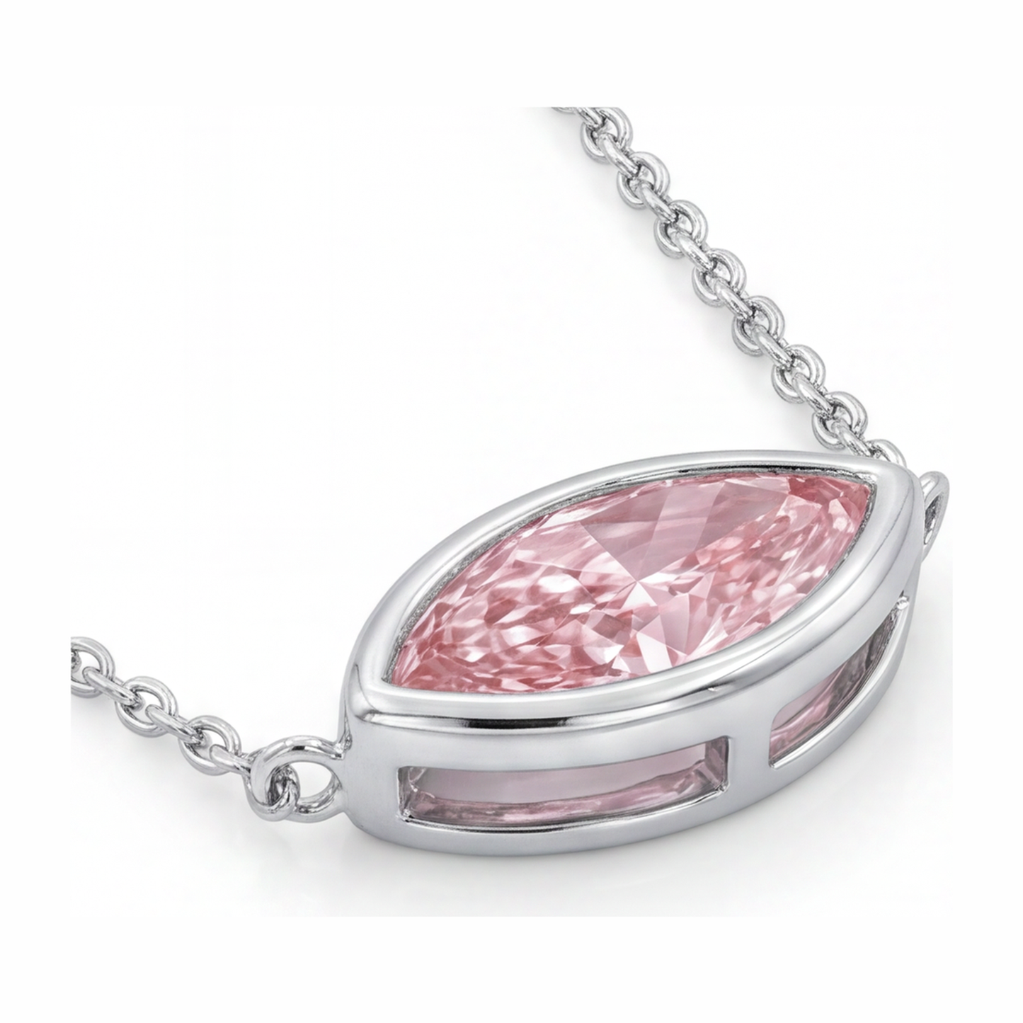 3.5 Carat Marquise Pink Lab Grown Diamond Bezel Pendant 14K White Gold