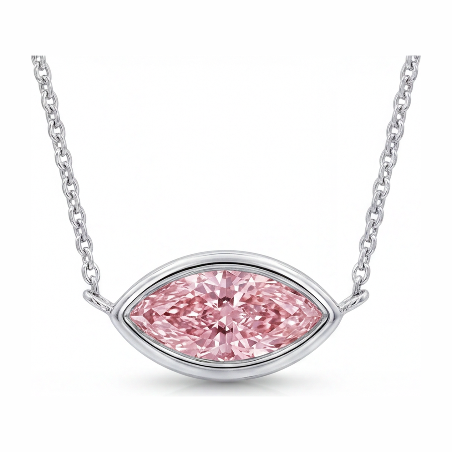 3.5 Carat Marquise Pink Lab Grown Diamond Bezel Pendant 14K White Gold
