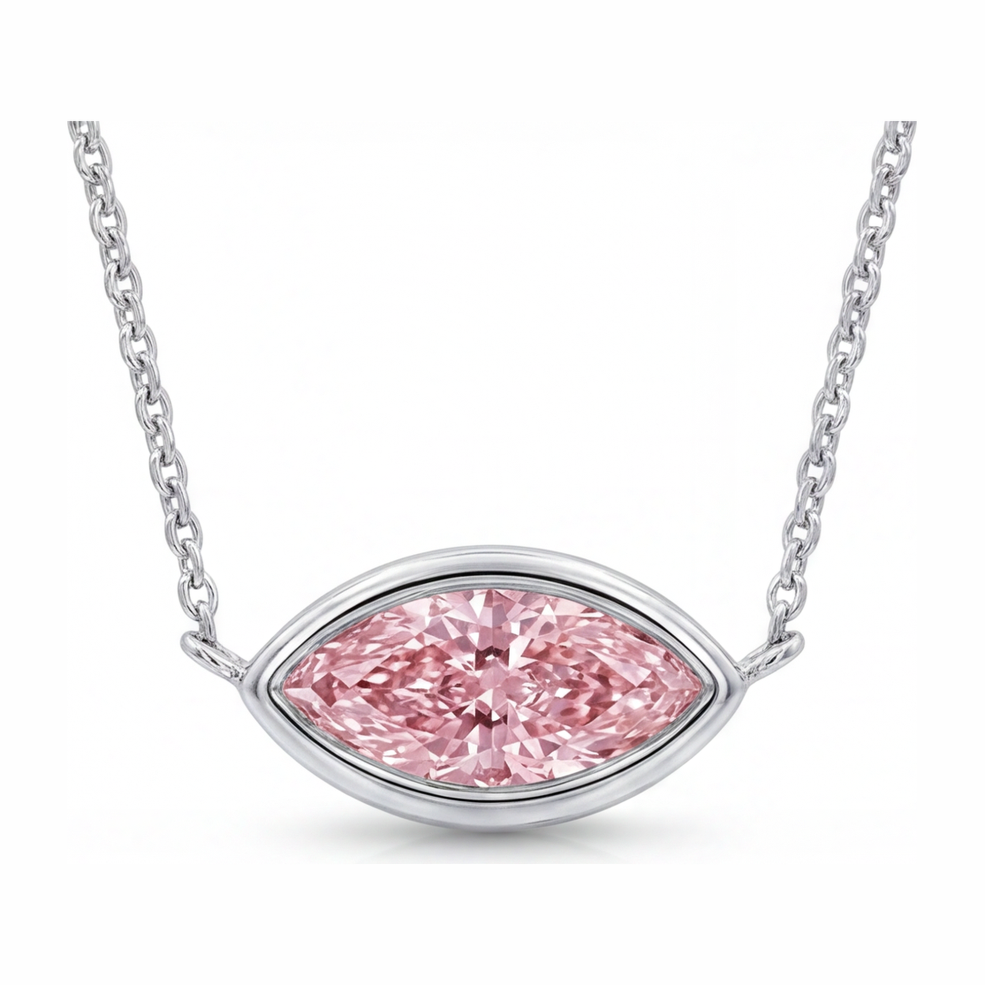 3.5 Carat Marquise Pink Lab Grown Diamond Bezel Pendant 14K White Gold