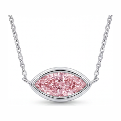 3.5 Carat Marquise Pink Lab Grown Diamond Bezel Pendant 14K White Gold