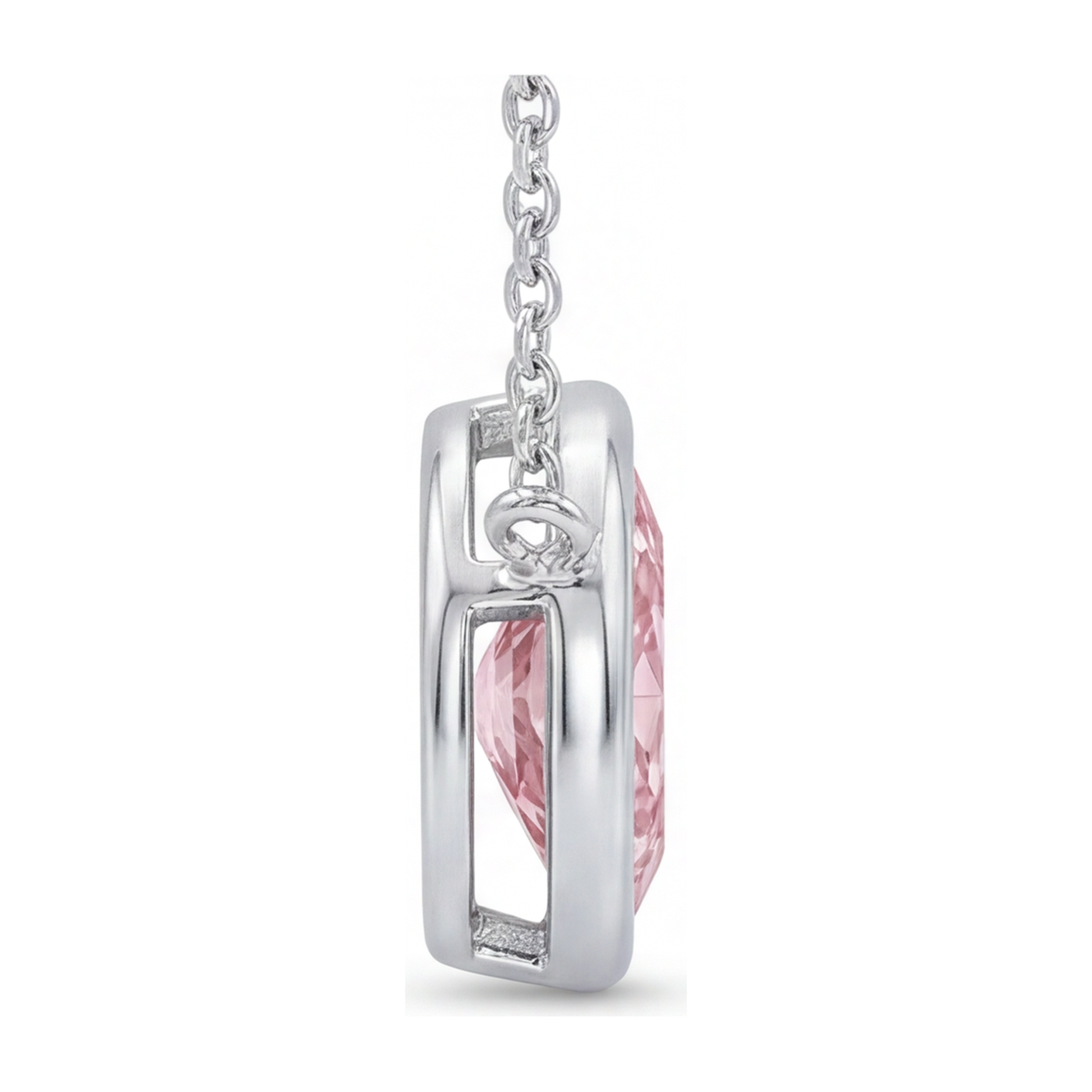 3.5 Carat Marquise Pink Lab Grown Diamond Bezel Pendant 14K White Gold
