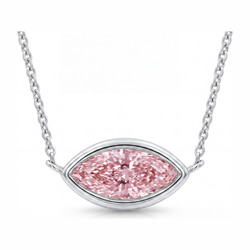 3.5 Carat Marquise Pink Lab Grown Diamond Bezel Pendant 14K White Gold
