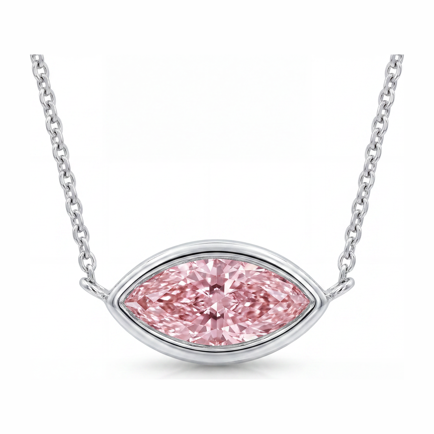 3.5 Carat Marquise Pink Lab Grown Diamond Bezel Pendant 14K White Gold