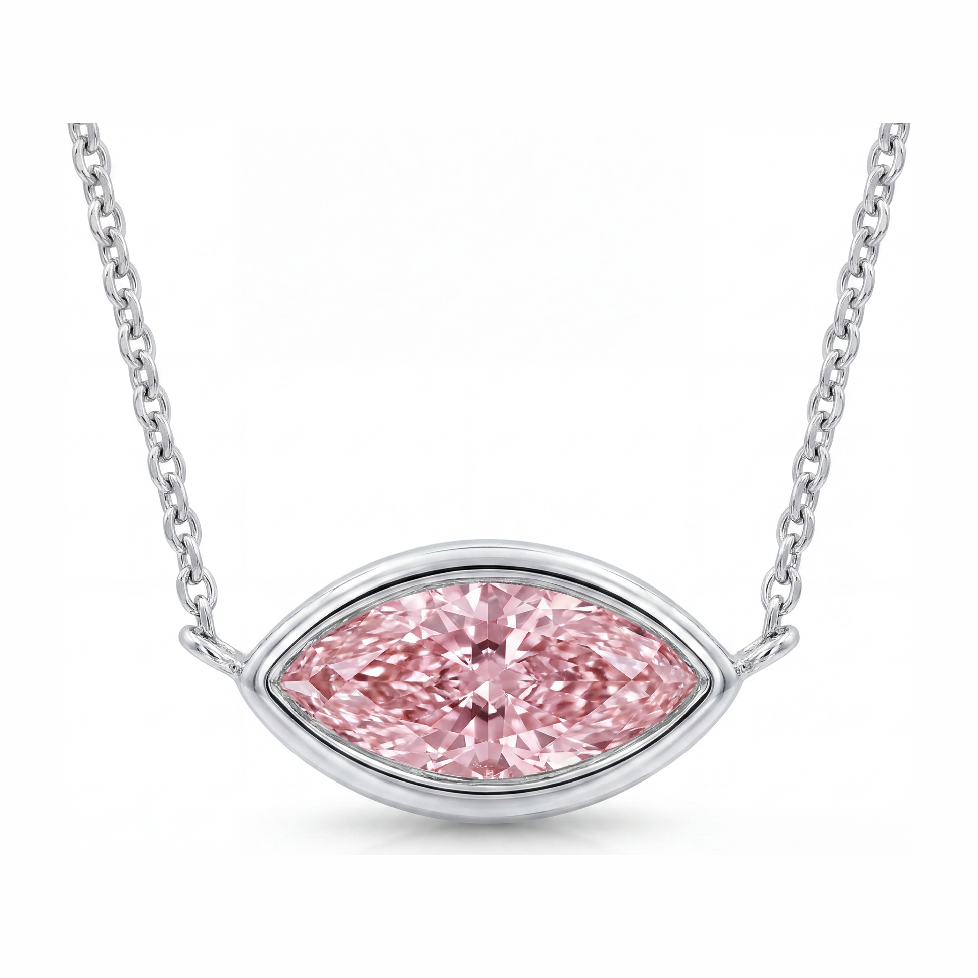 3.5 Carat Marquise Pink Lab Grown Diamond Bezel Pendant 14K White Gold