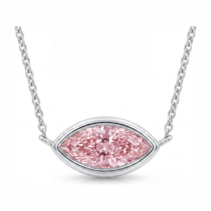 3.5 Carat Marquise Pink Lab Grown Diamond Bezel Pendant 14K White Gold