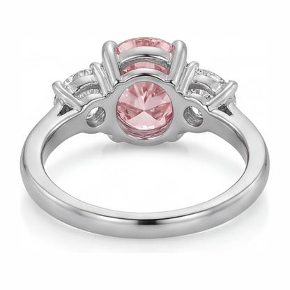 3.5 Carat Oval Pink Lab Grown Diamond and White Diamond Three Stone Ring 14K White Gold