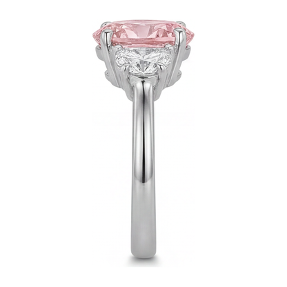 3.5 Carat Oval Pink Lab Grown Diamond and White Diamond Three Stone Ring 14K White Gold