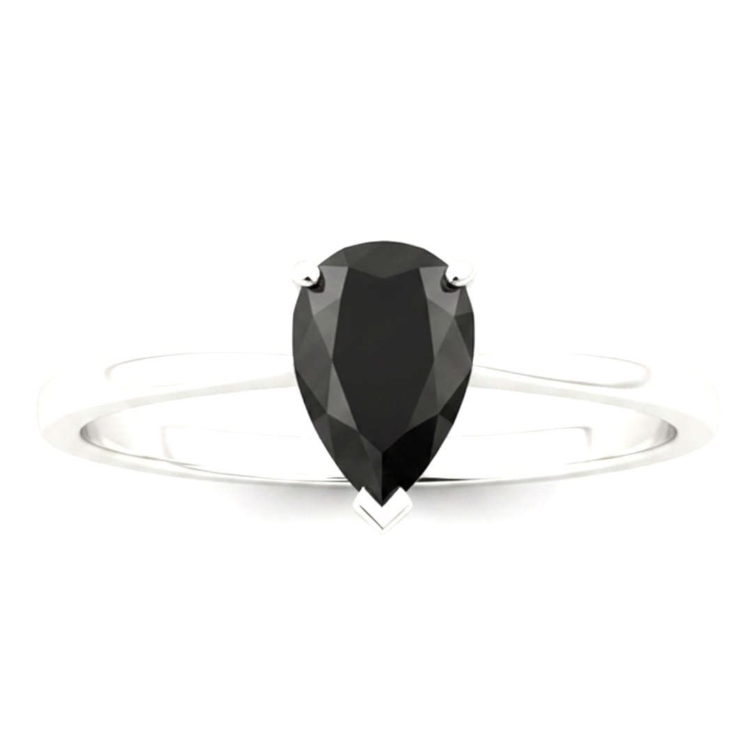 7 Carat Pear Black Diamond Solitaire Ring Natural 14K White Gold