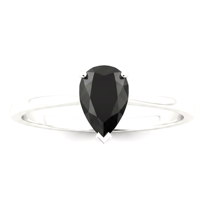 7 Carat Pear Black Diamond Solitaire Ring Natural 14K White Gold