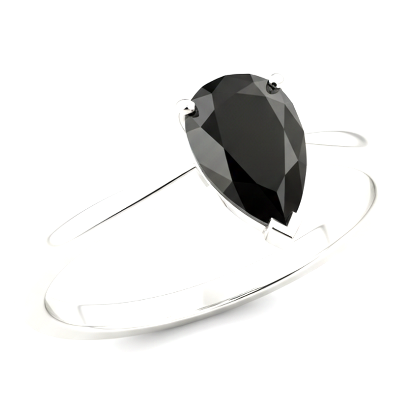 7 Carat Pear Black Diamond Solitaire Ring Natural 14K White Gold