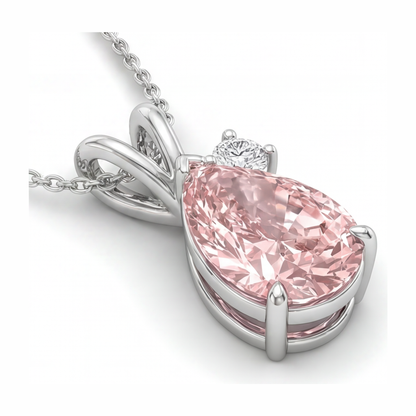 3.5 Carat Pear Pink Lab Grown Diamond and White Diamond Bypass Pendant 14K White Gold