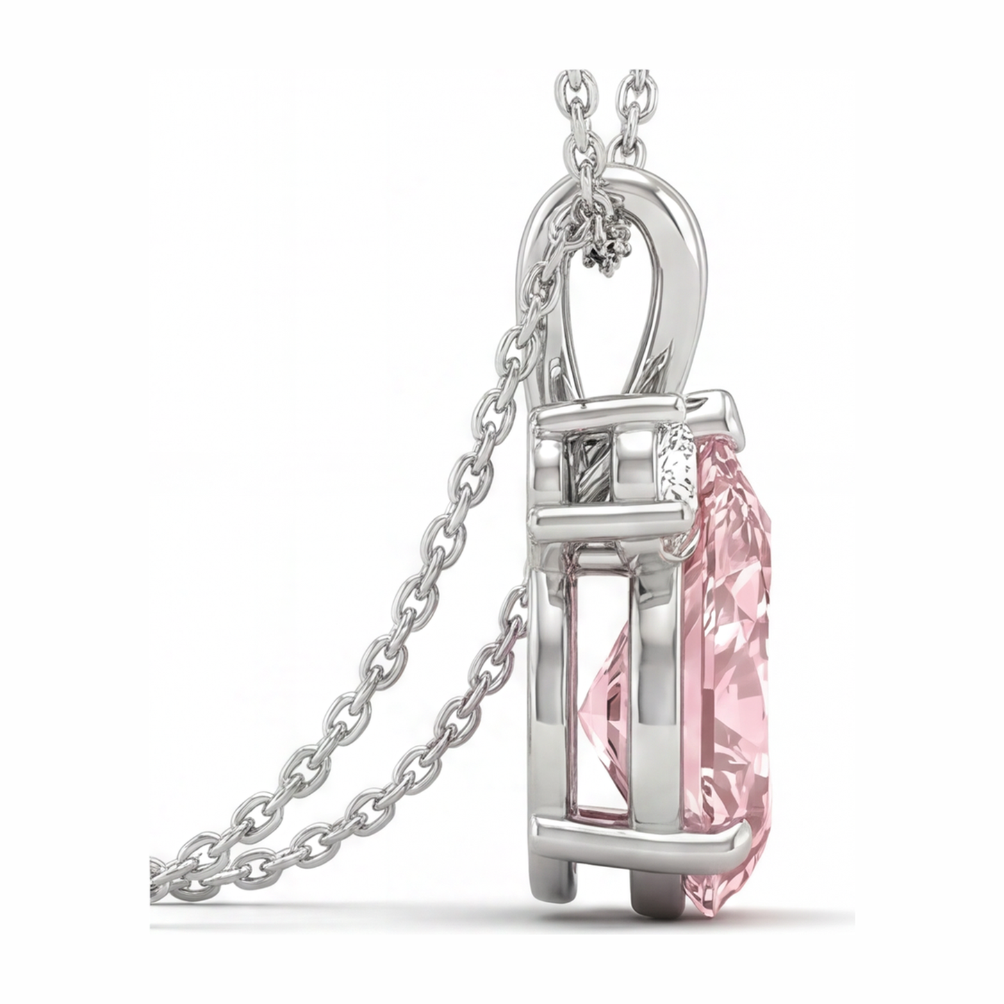 3.5 Carat Pear Pink Lab Grown Diamond and White Diamond Bypass Pendant 14K White Gold
