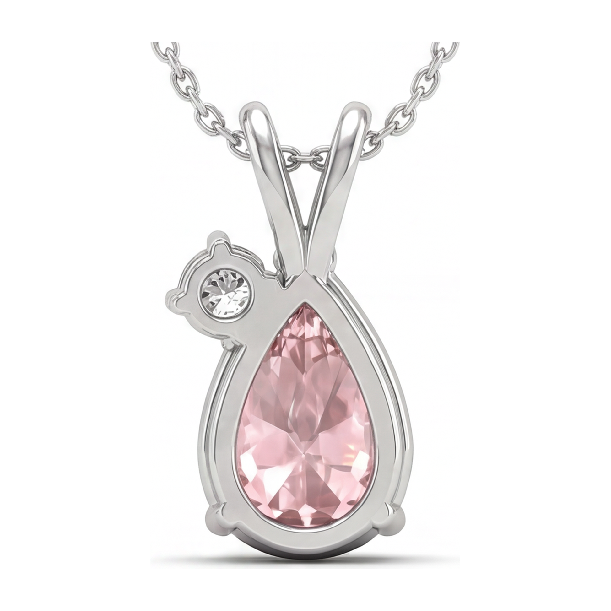 3.5 Carat Pear Pink Lab Grown Diamond and White Diamond Bypass Pendant 14K White Gold