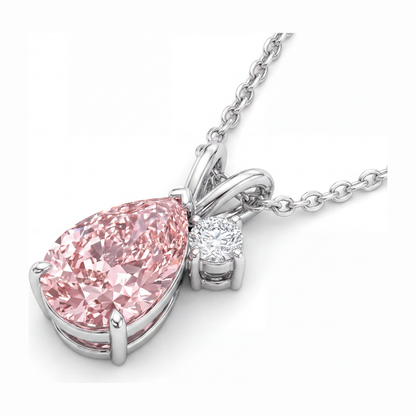 3.5 Carat Pear Pink Lab Grown Diamond and White Diamond Bypass Pendant 14K White Gold