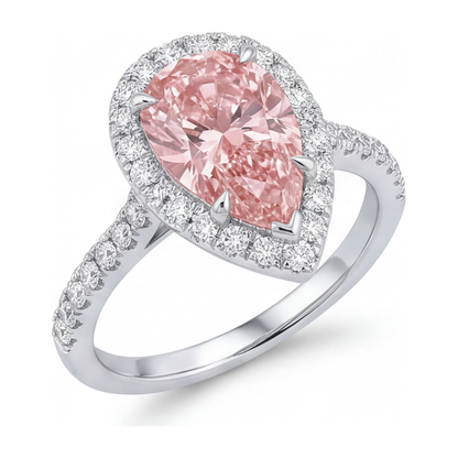 3.5 Carat Pear Pink Lab Grown Diamond and White Diamond Halo Ring 14K White Gold