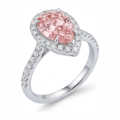 3.5 Carat Pear Pink Lab Grown Diamond and White Diamond Halo Ring 14K White Gold