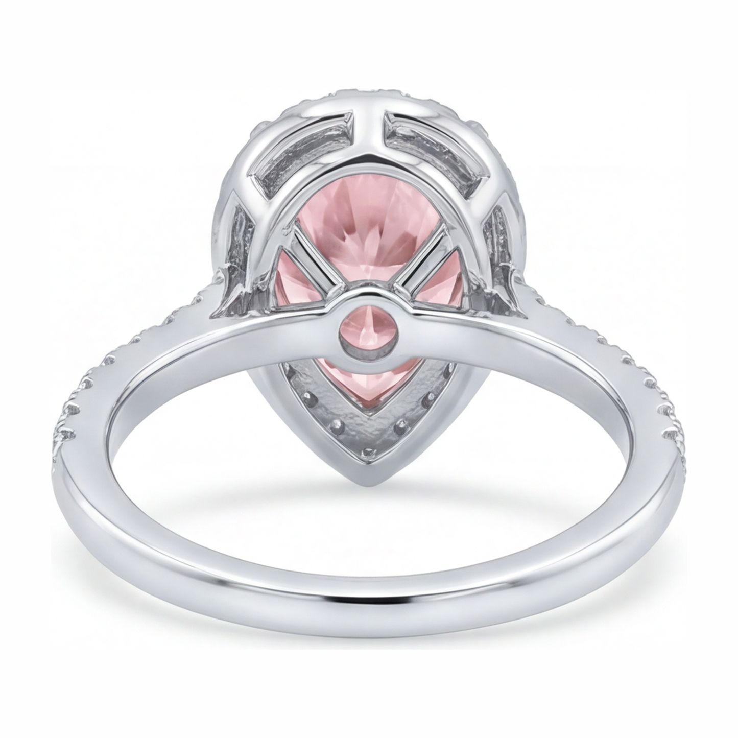 3.5 Carat Pear Pink Lab Grown Diamond and White Diamond Halo Ring 14K White Gold