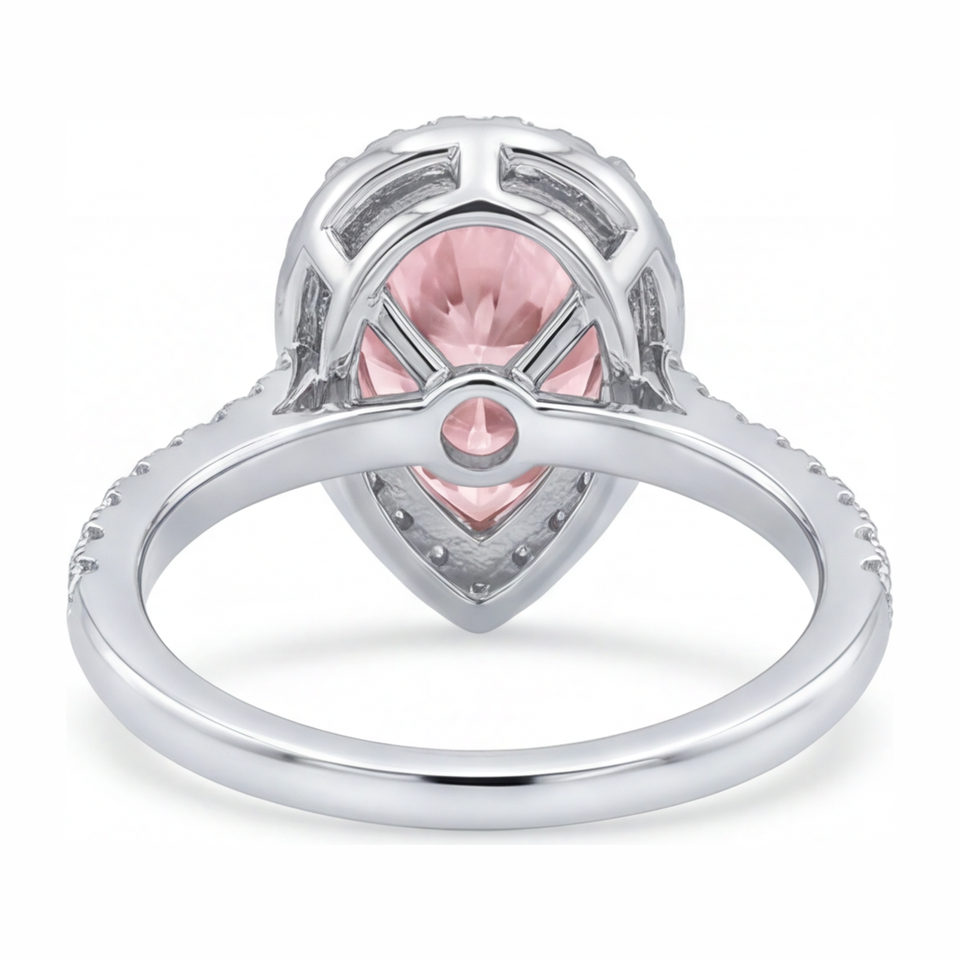 3.5 Carat Pear Pink Lab Grown Diamond and White Diamond Halo Ring 14K White Gold