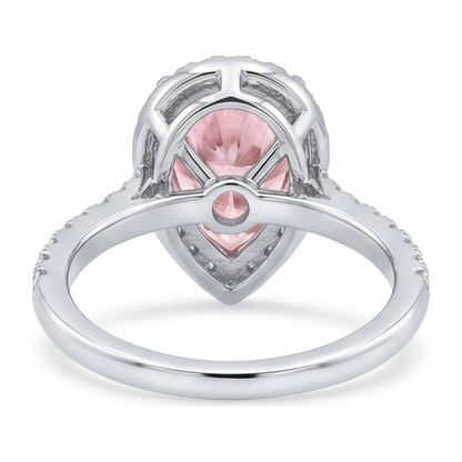 3.5 Carat Pear Pink Lab Grown Diamond and White Diamond Halo Ring 14K White Gold