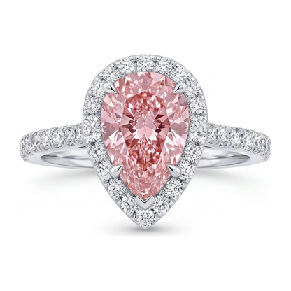 3.5 Carat Pear Pink Lab Grown Diamond and White Diamond Halo Ring 14K White Gold