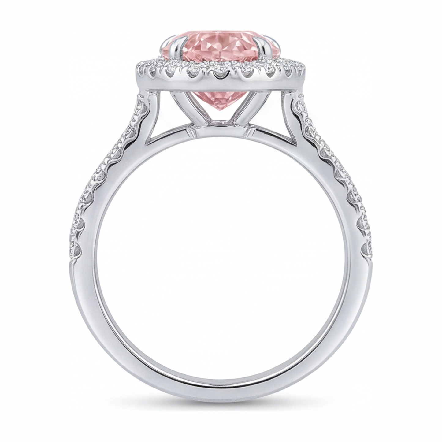 3.5 Carat Pear Pink Lab Grown Diamond and White Diamond Halo Ring 14K White Gold