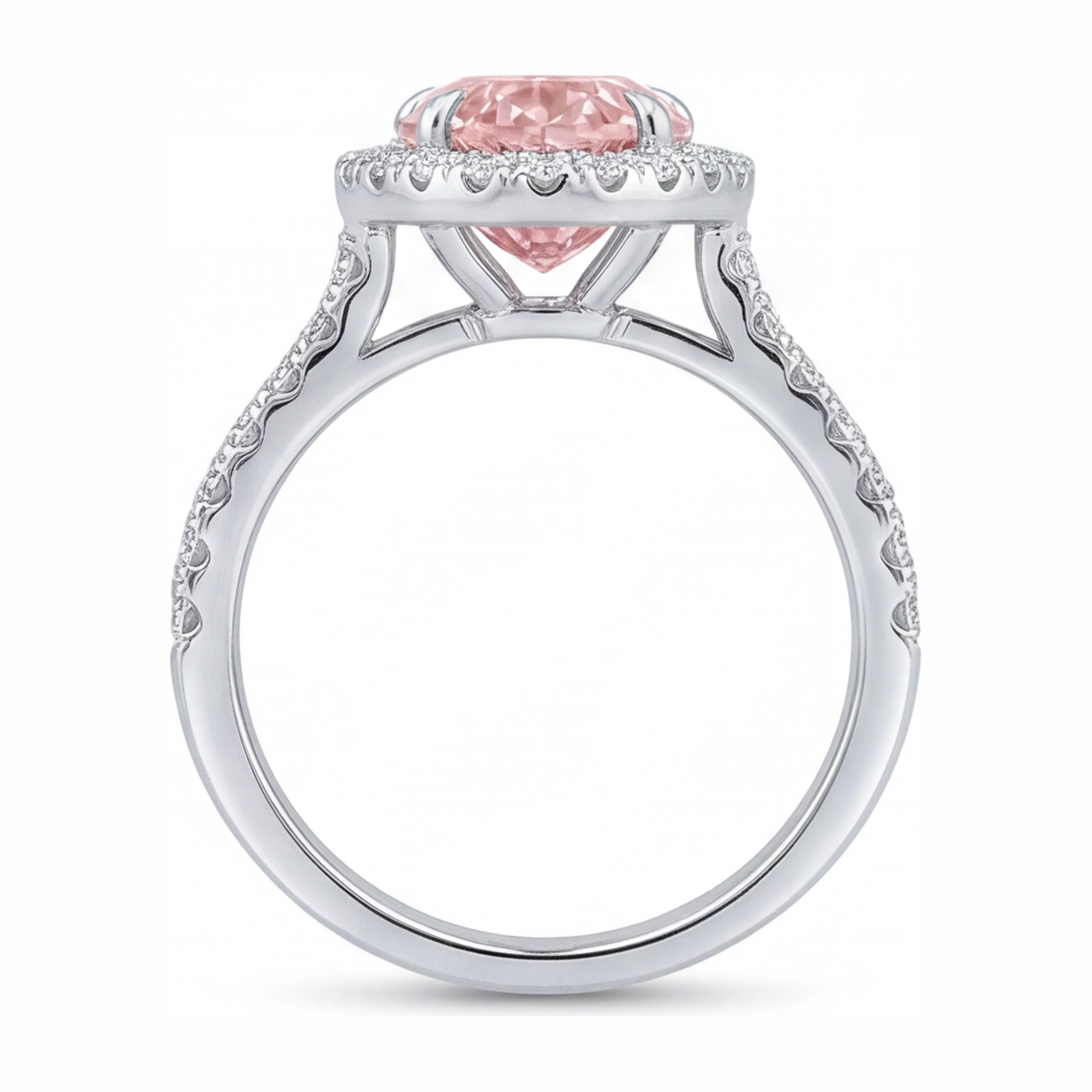 3.5 Carat Pear Pink Lab Grown Diamond and White Diamond Halo Ring 14K White Gold