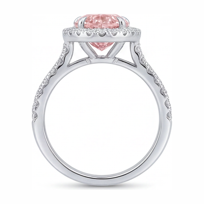 3.5 Carat Pear Pink Lab Grown Diamond and White Diamond Halo Ring 14K White Gold