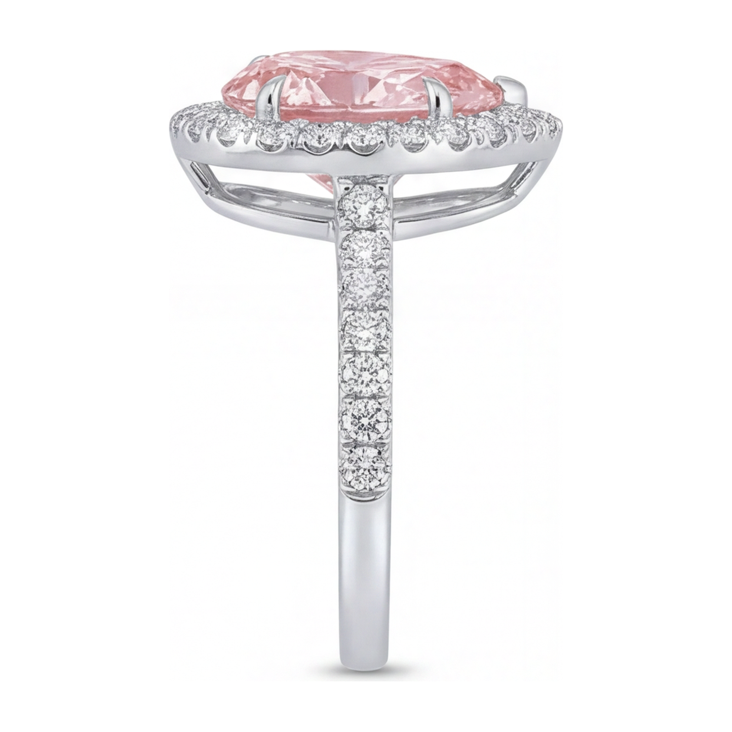 3.5 Carat Pear Pink Lab Grown Diamond and White Diamond Halo Ring 14K White Gold