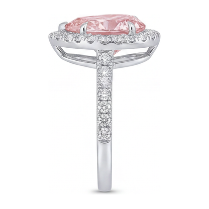 3.5 Carat Pear Pink Lab Grown Diamond and White Diamond Halo Ring 14K White Gold