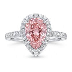 3.5 Carat Pear Pink Lab Grown Diamond and White Diamond Halo Ring 14K White Gold