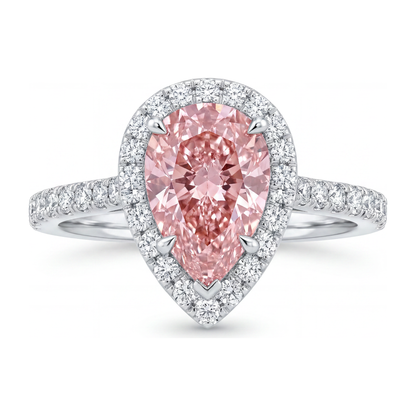 3.5 Carat Pear Pink Lab Grown Diamond and White Diamond Halo Ring 14K White Gold