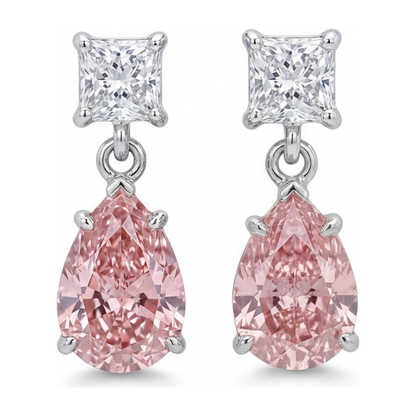 3.5 Carat Pear Pink Lab Grown Diamond and White Diamond Solitaire Earrings 14K White Gold